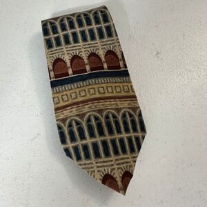 UNICEF Mens Silk Tie Italian Architecture Santa Maria Novella Florence Navy Gold
